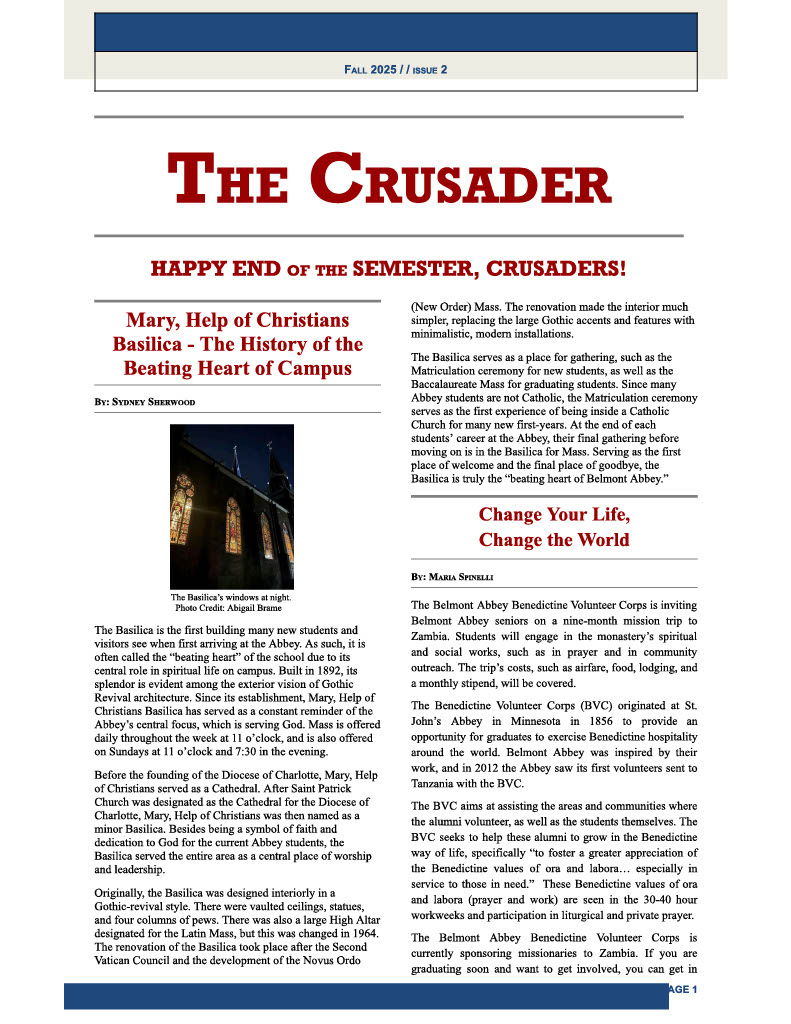 The Crusader Newspaper Fall 2025, Issue 2 Belmont Abbey College