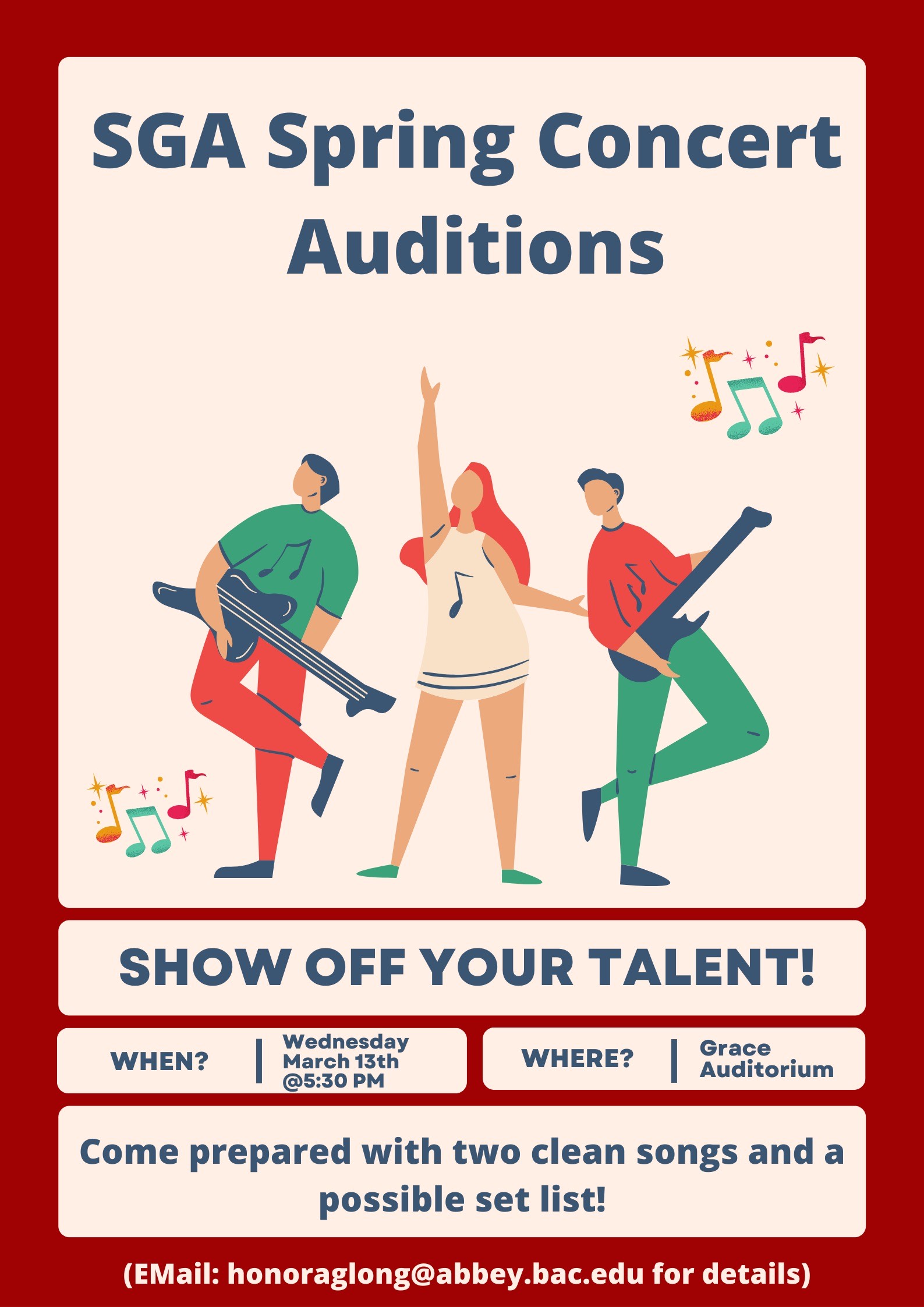 Red Cream Blue Creative Illustration Singin Audition Poster (3)