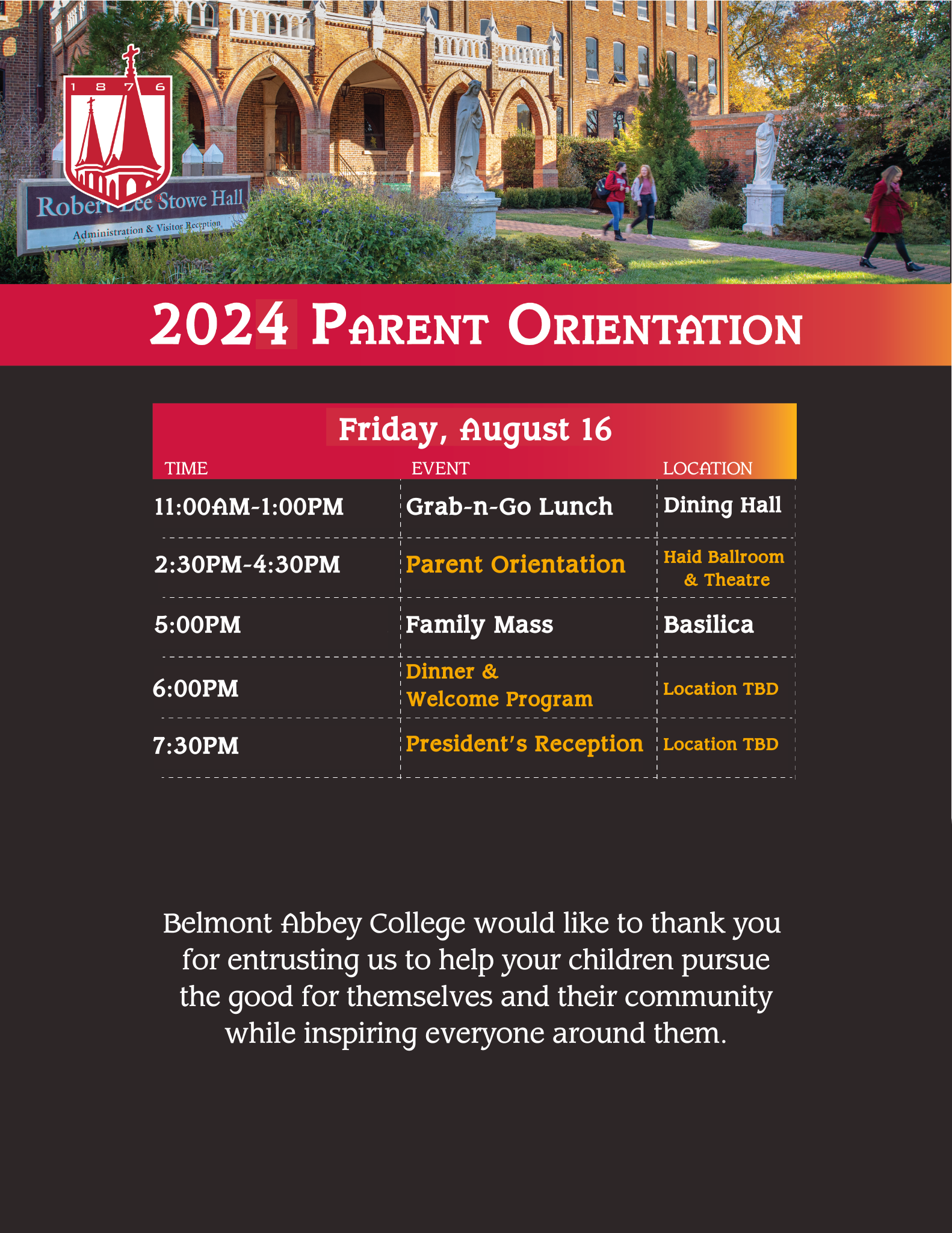 2024 Parent Orientation Schedule