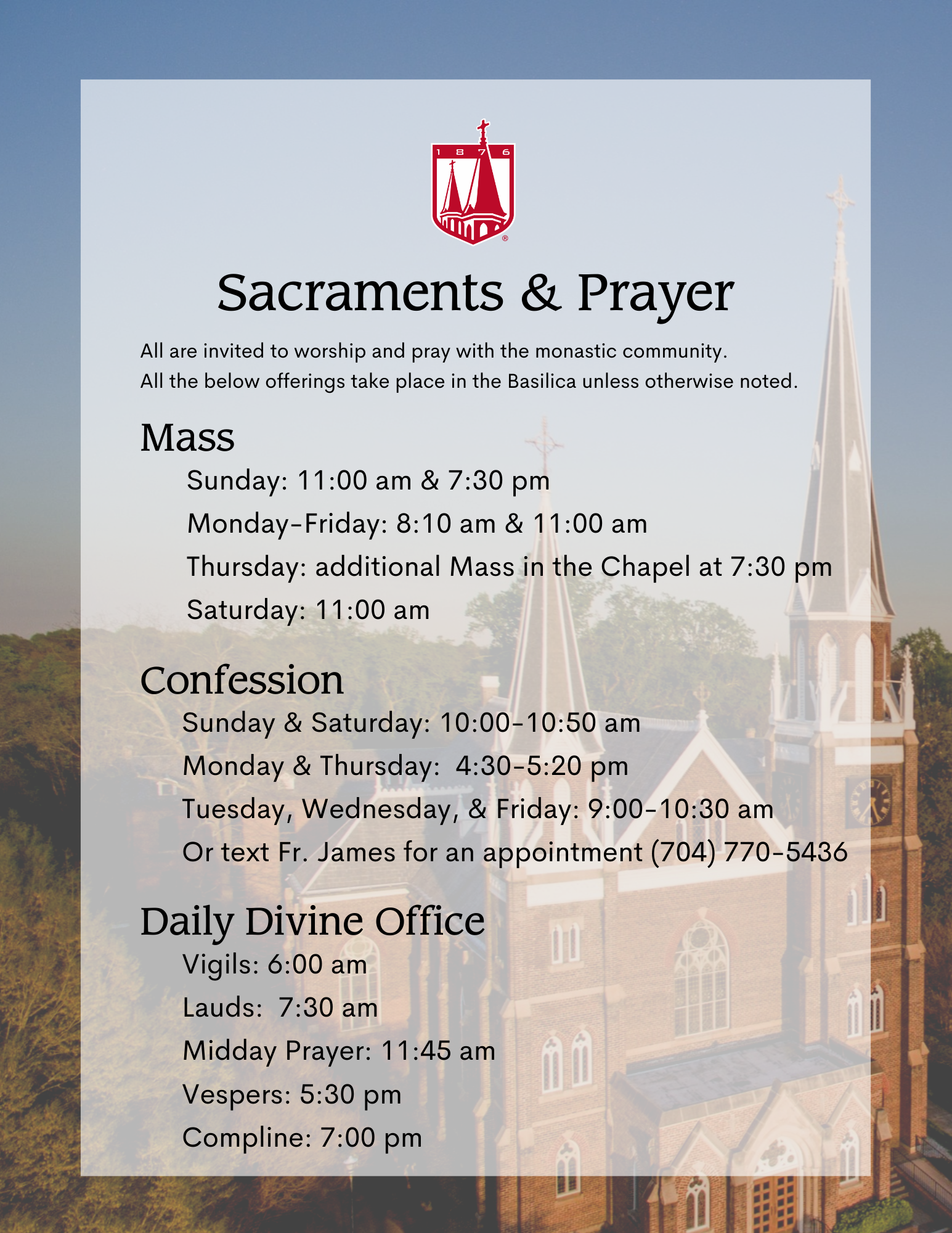 Sacrament & Prayer Schedule 2024